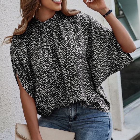 Boho Leopard Print Batwing Sleeve Blouse - Picture 3 of 5